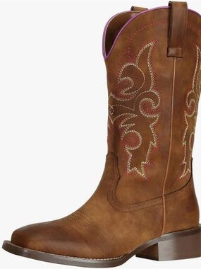 Brown Western Heeled Boots with Pinkish Purple Trim - Women. Never worn outside